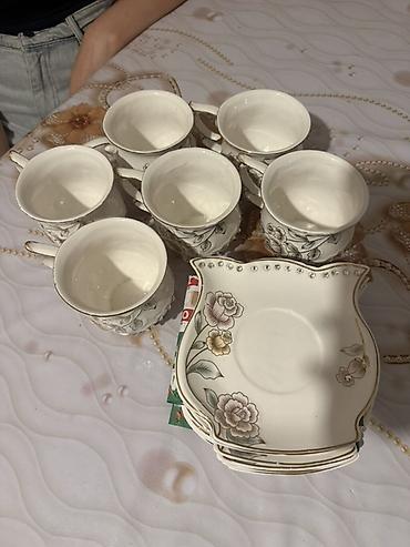 cay: Çay dəsti, rəng - Ağ, Farfor, 6 nəfərlik — 1