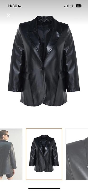 Qara dəri effekti olan oversize bleizer - Material: süni dəri (parlaq