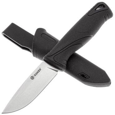 рагатка для рыбалка: Нож Ganzo G807-BK черный с ножнами, сталь 9CR14, рукоять PP + TPR