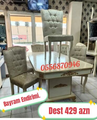 Masa və oturacaq dəstləri: Qonaq otağı üçün, Yeni, Açılmayan, Dördbucaq masa, 6 stul — 17