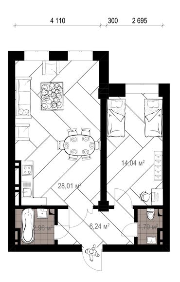 Продажа квартир: 1 комната, 49 м², Элитка, 5 этаж, ПСО (под самоотделку)