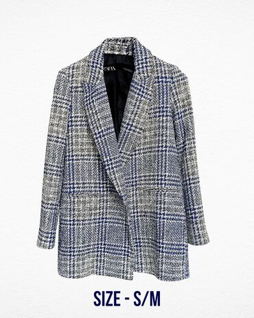 женские пиджаки в клетку: Пиджак Zara, куплен в Европе, модная ткань под твид, базовая вещь на