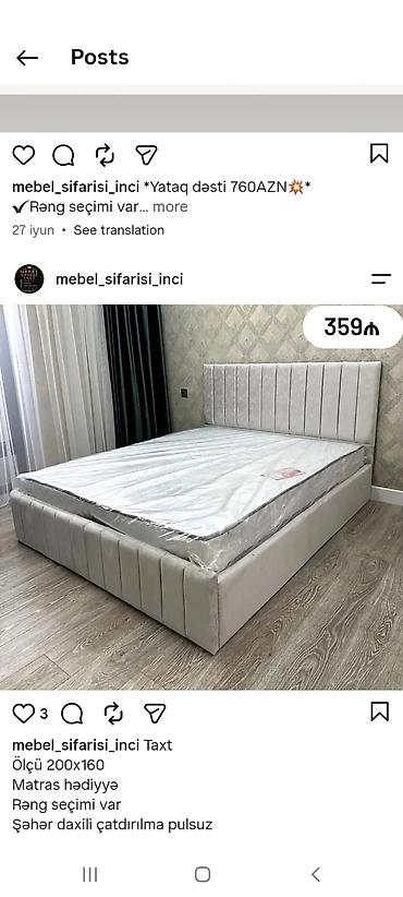 tek dolablar: Taxt – ölçü 200x160 - Yumşaq üzlüklü, şaquli tikişli başlıq - — 1