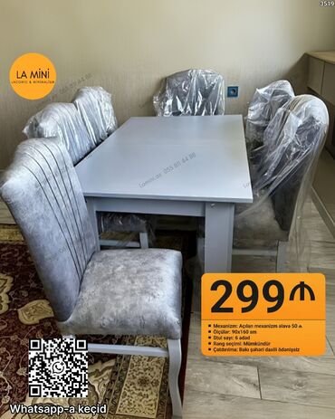 Mətbəx üçün, Açılan, Dördbucaq masa, 6 stul