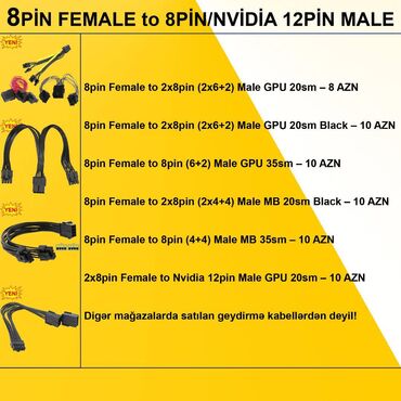 Səsgücləndiricilər, qulaqlıqlar və mikrofonlar: Kabellər "8PİN FEMALE to 8PİN/NVİDİA 12PİN MALE Original” ⭐8pin Female