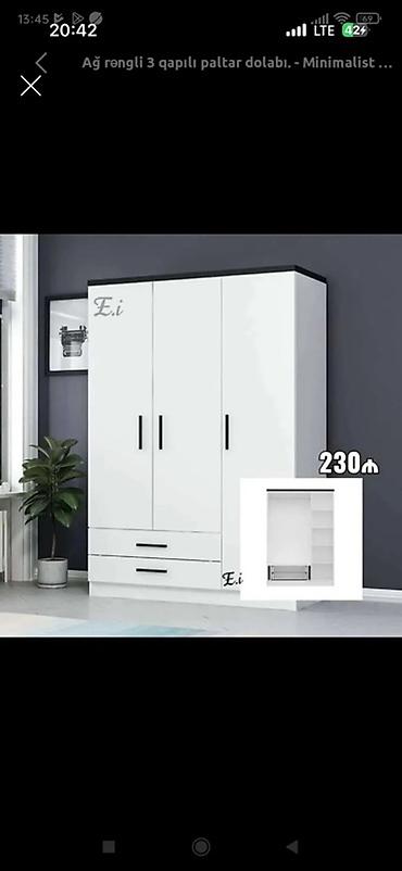 ucuz şkaflar: 3 qapılı geyim dolabı - Ölçülər: 47×200×120 sm - Material: 18 mm — 1