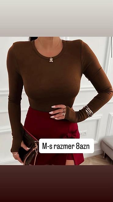 Qadın uzunqol bluz - Rəng: tünd qəhvəyi - Model: dairəvi yaxa, bədənə