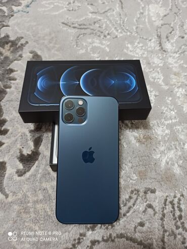 Apple iPhone: IPhone 12 Pro, Б/у, 128 ГБ, Синий, Зарядное устройство, Защитное стекло, Чехол, 80 %