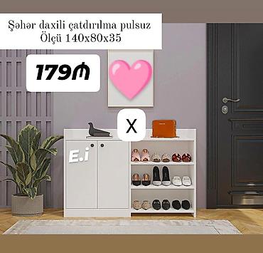 Ağ rəngli çoxfunksiyalı ayaqqabılıq/dolabı - Ölçü: 140 x 80 x 35 sm -
