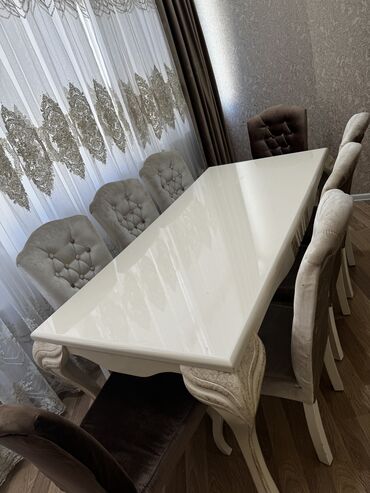 Masa və oturacaq dəstləri: Qonaq otağı üçün, İşlənmiş, Açılmayan, Dördbucaq masa, 8 stul -da lalafo.az — 8 Masa və oturacaq dəstləri: Qonaq otağı üçün, İşlənmiş, Açılmayan, Dördbucaq masa, 8 stul — 8