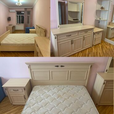 Двуспальная кровать, Трюмо, 2 тумбы, Б/у