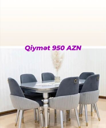 Masa və oturacaq dəstləri: Qonaq otağı üçün, Yeni, Açılan, Dördbucaq masa, 6 stul — 10