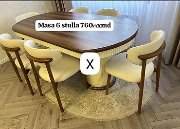 Yemək masası və 6 ədəd stul dəsti. - Masa: Oval formalı, tünd taxta