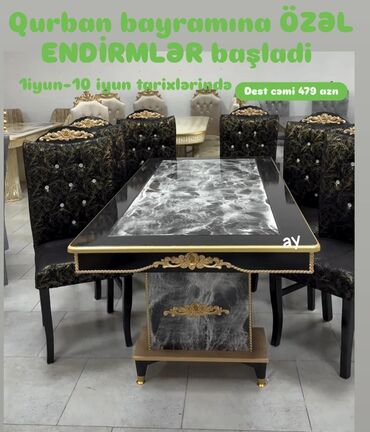 Divanlar: Qonaq otağı üçün, Yeni, Açılmayan, Kvadrat masa, 6 stul
