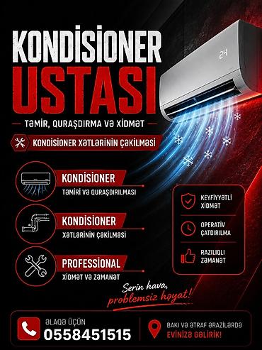 kondisoner ustası: Təmir, Split kondisionerlər, Quraşdırılma, Zəmanətlə — 1