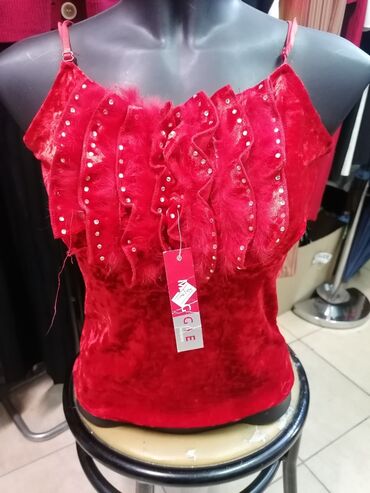 Topovi: Fashion, One size, Pliš, bоја - Crvena — 1