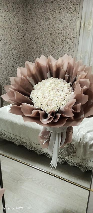 gul magazasi: Məhsul: Zərif gül dəstəsi - Tərkib: Açıq krem rəngli (ivory) mini — 3