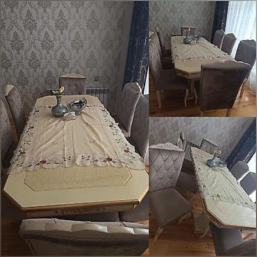 kafe stolu: Masa dəsti satılır 550₼. 8 oturcağı var. 2 aydır alınıb. ünvan — 1