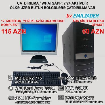 Masaüstü kompüterlər və iş stansiyaları: Masaüstü Kompüter "G31/Dual Core E5300/2GB Ram/160GB HDD" Ofis üçün