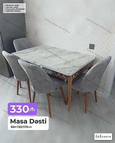 Masa dəsti – 4 stul + açılan masa - Ölçü: 80×130/170 sm (uzadıla