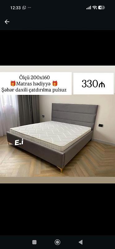iki: Məhsul: Yumşaq başlıqlı, modern dizaynlı iki nəfərlik çarpayı Ölçü — 1