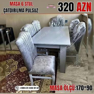 ucuz masalar: Qonaq otağı üçün, Yeni, Açılmayan, Dördbucaq masa, 6 stul — 1