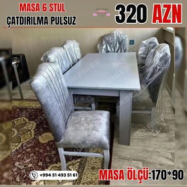 Masa və oturacaq dəstləri: Qonaq otağı üçün, Yeni, Açılmayan, Dördbucaq masa, 6 stul — 1