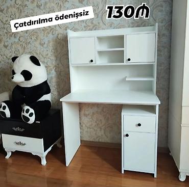 defder: Ağ rəngdə çoxfunksiyalı iş/oxu masası - Üst hissədə iki qapalı şkaf — 1