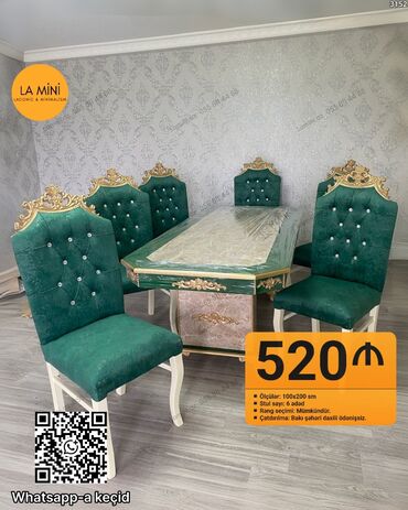 metbex ucun masa: Для гостиной, Прямоугольный стол, 6 стульев