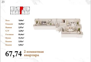 Продажа квартир: 2 комнаты, 68 м², Элитка, 7 этаж, ПСО (под самоотделку)