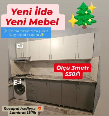 sumqayitda ev: *Mətbəx mebeli 3metr 550Azn 💥* Sifarişlə hazırlanır ➡️Yüksek