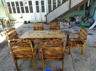 Bağ, çöl masa və oturacaq dəstləri: Yeni, Dördbucaq masa, Açılmayan, Stullar ilə, Taxta, Azərbaycan — 14