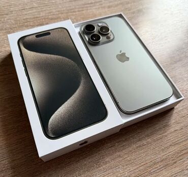 ноутбуки в оше: IPhone 15 Pro, Колдонулган, 256 ГБ, Natural Titanium, Каптама, Кабель, Куту, 90 %