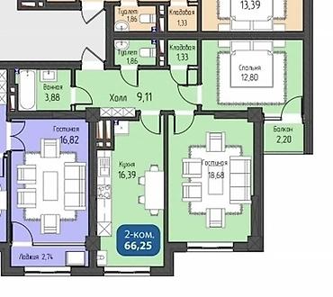куплю квартиру 2 комнатная: Строится, 2 комнаты, 66 м² — 2