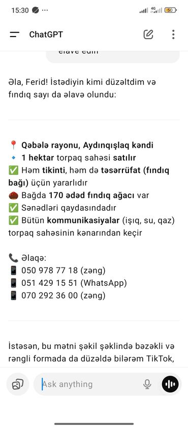 gəncə mənzil satışı: Qəbələ rayonunun Aydınqışlaq kəndində 1 hektar torpaq sahəsi satılır