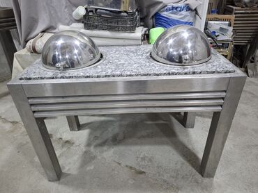 Restoran mebeli: Paslanmayan metaldan hazırlanmış, mərmər səthli yemək paylama stolu — 5