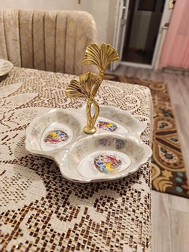 miska kartinka: Porcelan üç bölməli konfeti/qəlyanaltı qabı - Material: parıltılı ağ — 2