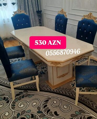 Masa və oturacaq dəstləri: Qonaq otağı üçün, Yeni, Açılmayan, Dördbucaq masa, 6 stul — 3