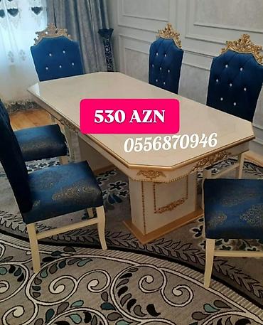 tek stolar: Qonaq otağı üçün, Yeni, Açılmayan, Dördbucaq masa, 6 stul — 5