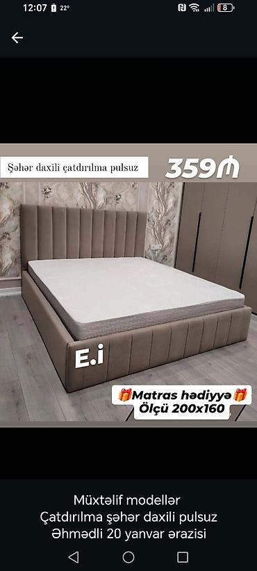 yatag taxt: Yataq dəsti – 200x160 ölçü - Yumşaq parça ilə üzlənmiş, vertikal — 1