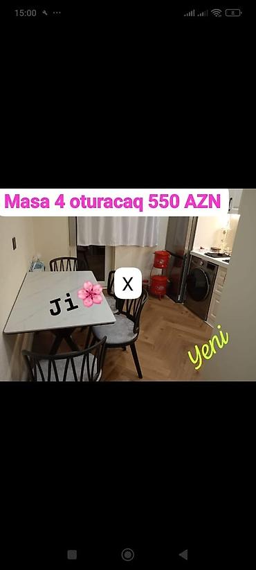 kuxna ucun masa: Mətbəx üçün masa və 4 ədəd oturacaq dəsti. - Dəst: 1 masa + 4 stul - — 1