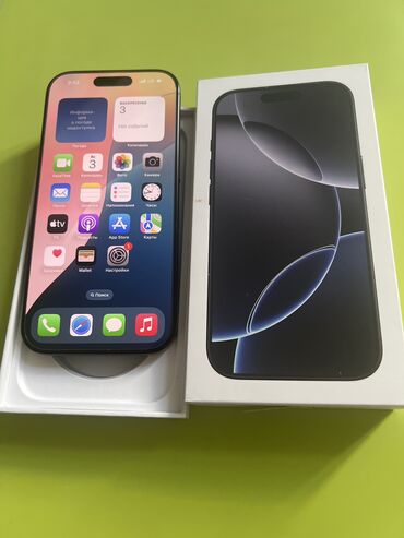 купить бу iphone: IPhone 16 Pro, Колдонулган, 256 ГБ, Black Titanium, Коргоочу айнек, Кабель, Куту, 100 %