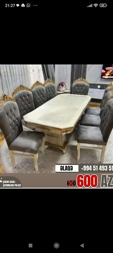 acar alemi: Qonaq otağı üçün, Yeni, Açılmayan, Dördbucaq masa, 6 stul — 1