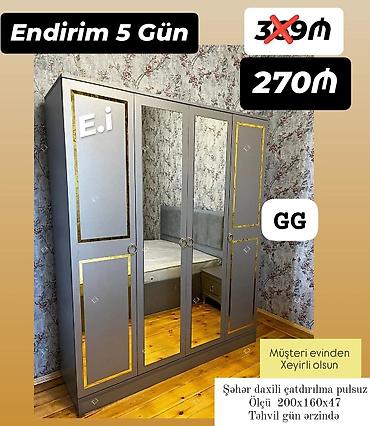 Güzgülü qarderob dolabı - Model: 4 qapılı, ön paneldə 2 böyük tam boy lalafo.az -da Güzgülü qarderob dolabı - Model: 4 qapılı, ön paneldə 2 böyük tam boy