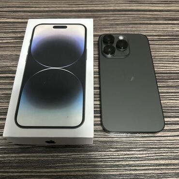 Apple iPhone: IPhone 14 Pro, Новый, 128 ГБ, Black Titanium, Зарядное устройство, Защитное стекло, Кабель, 100 %