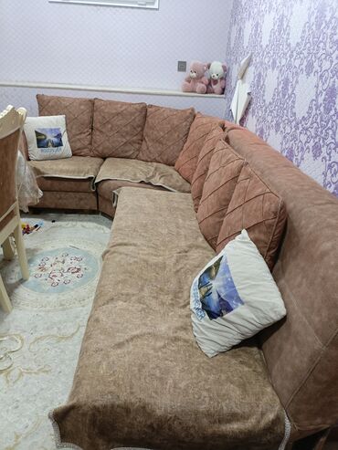 Угловой диван, Б/у, Раскладной, С подъемным механизмом, Ткань, Платная доставка