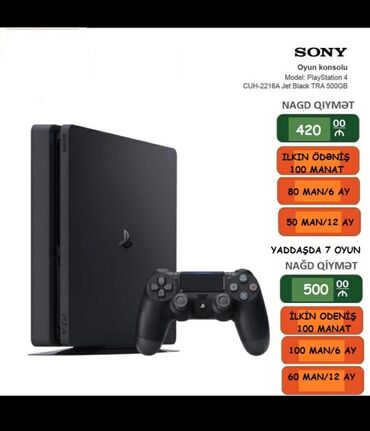 PS4 (Sony Playstation 4): Playstation 4 konsollari -Nagd ve kreditle satis -Onlayn senedlesme
