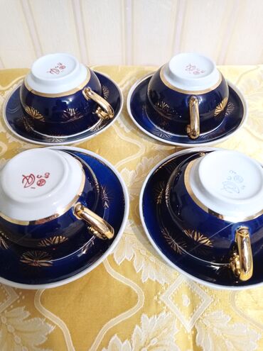 Наборы посуды: Фарфор, крытье, роспись золотом, ручная работа, глубокий кобальт — 6