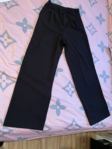 черные женские брюки: Классические, Палаццо, Высокая талия, Осень-весна, M (EU 38), One size