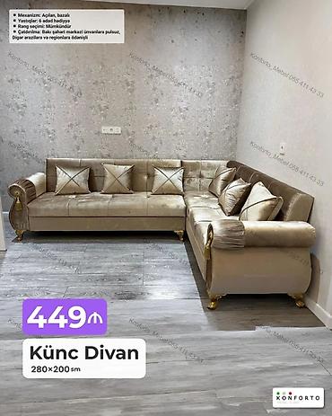 Ev üçün mebel: Künc divan – 280×200 sm - Mexanizm: açılan, bazalı (yataq funksiyası — 1
